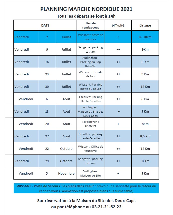 Programme Marche Nordique 2021